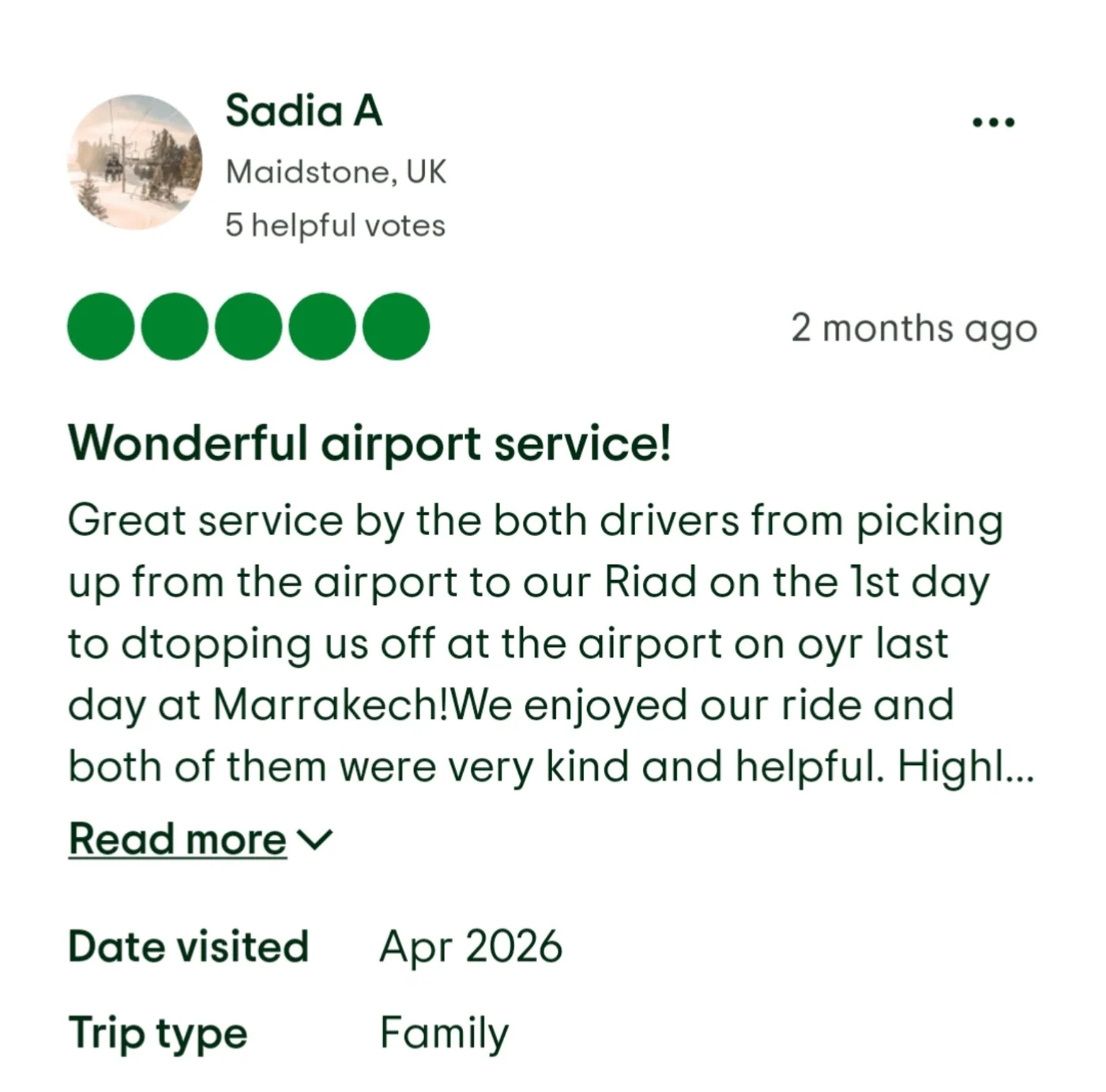 Tripadvisor review screenshot: Sadia A