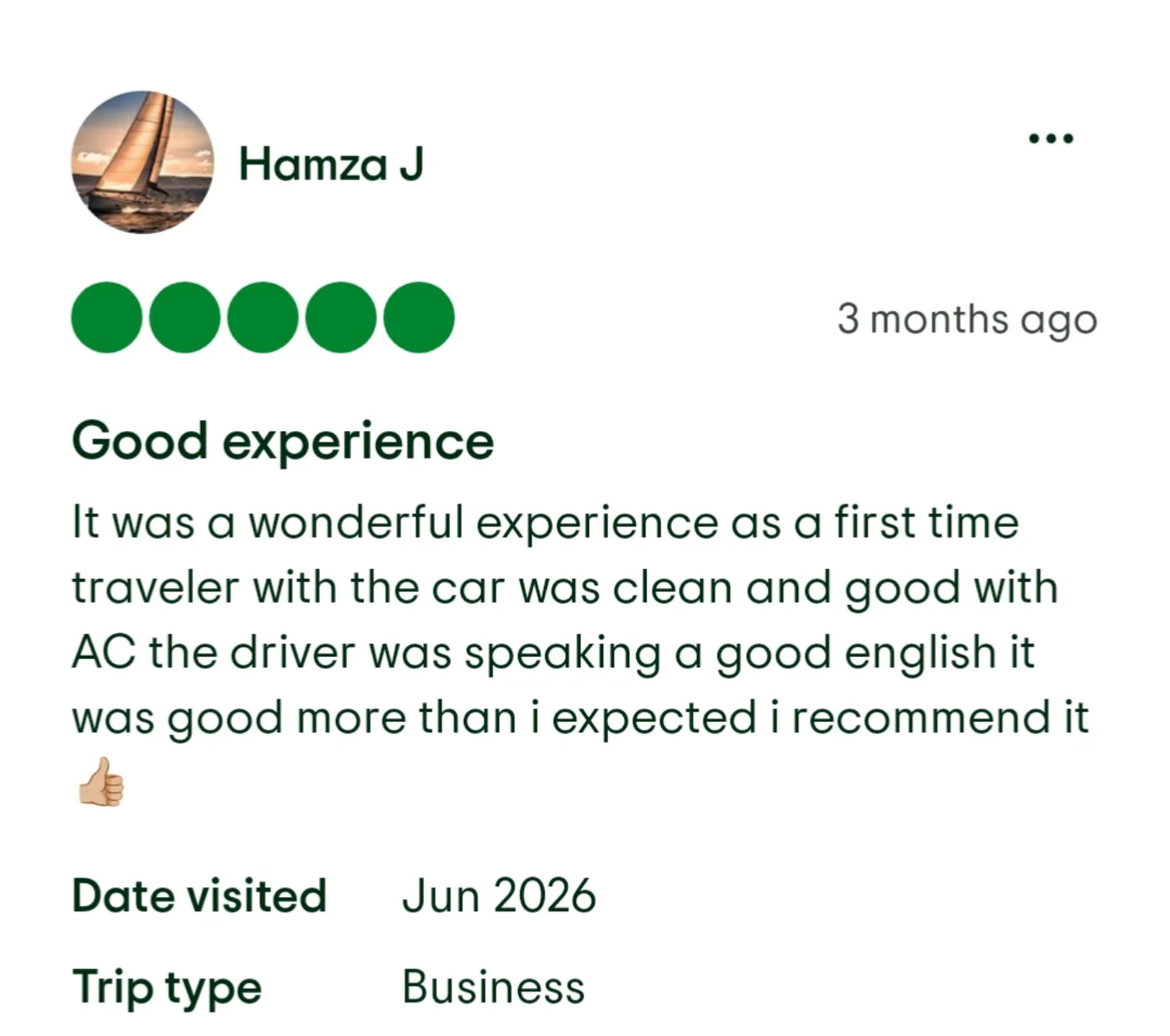 Tripadvisor review screenshot: Hamza J